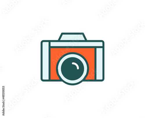 Line camera icon isolated on white background. Outline symbol for website design, mobile application, ui. Electronics pictogram. Vector illustration, editorial stroсk. 