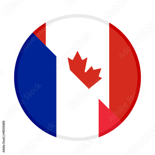 round icon with france and canada flags, isolated on white background