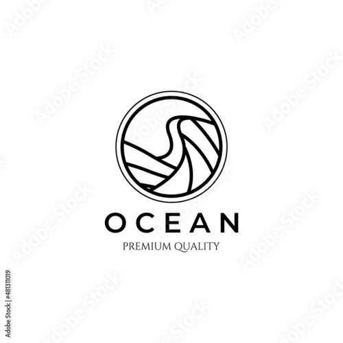 tsunami ocean line art minimalist logo vector illustration design
