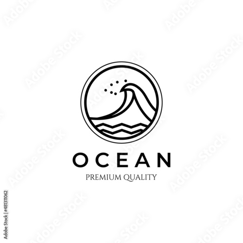 ocean icon wave line art minimalist logo vector illustration design