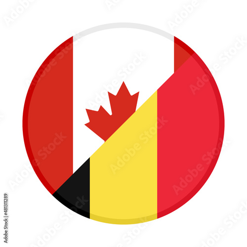 round icon with canada and belgium flags, isolated on white background