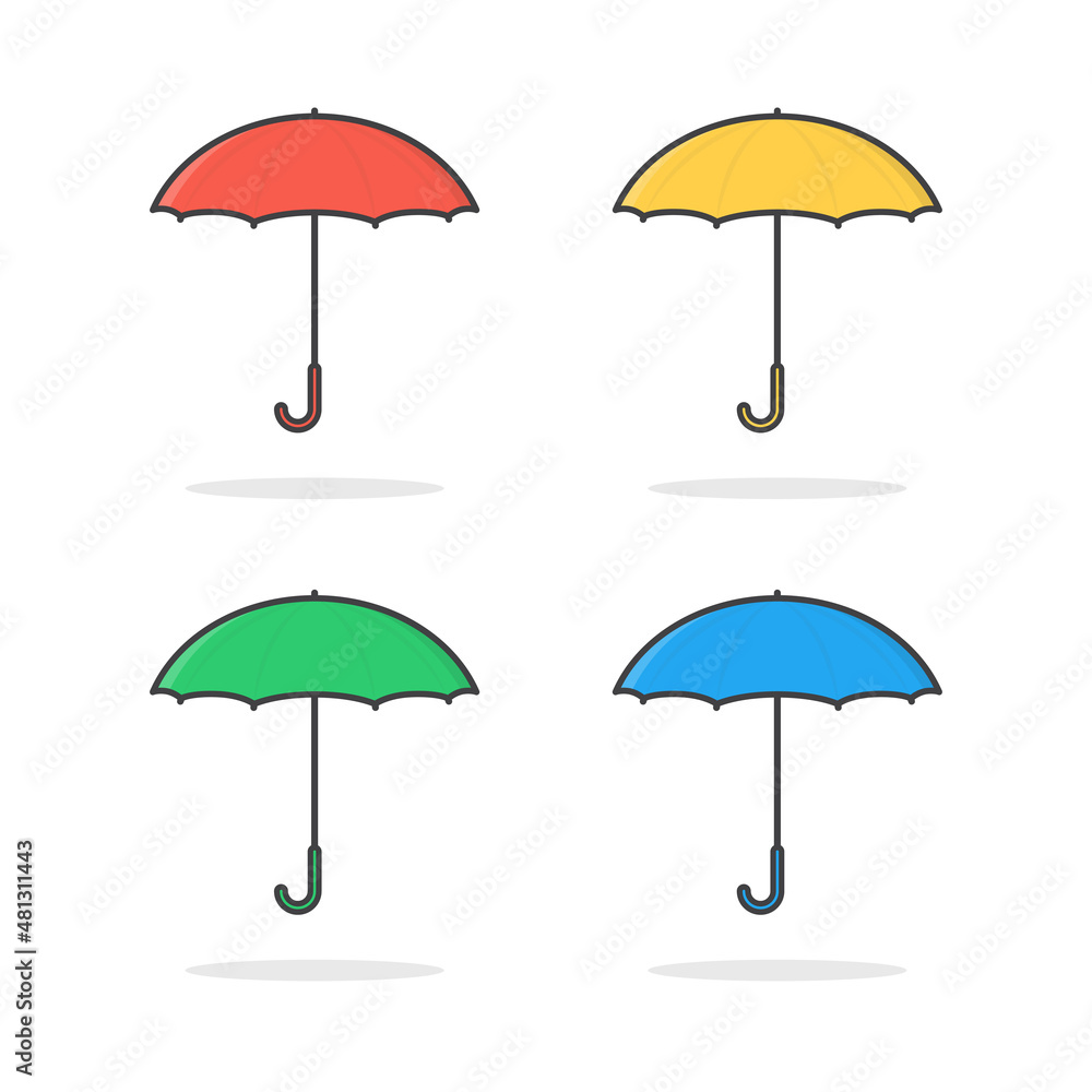 Set Of Colorful Umbrellas Vector Icon Illustration. Umbrella Flat Icon