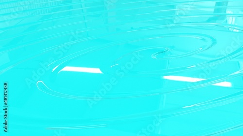 Turquoise surface with white highlights and circles on the water. Beautiful turquoise background. A liquid surface with a whirlpool in a perspective form. 