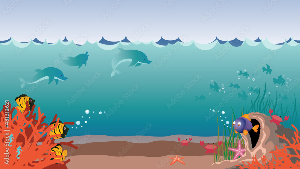 Fototapeta premium Underwater coral reef and cave