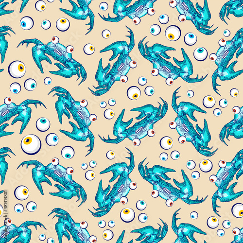 Cartoon Crab pattern seamless. sea cancer background. Baby fabric ornament