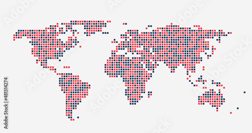 World map of colored squares. Simple flat vector illustration. Stock vector illustration isolated on white background.