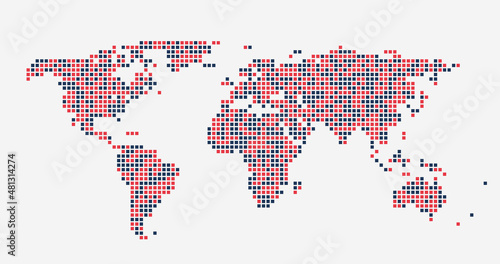 Fototapeta Naklejka Na Ścianę i Meble -  World map of colored squares. Simple flat vector illustration. Stock vector illustration isolated on white background.