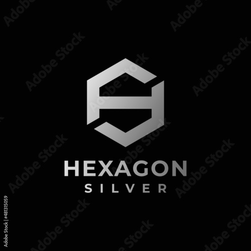 Silver metal steel hexagon shape with initial letter h and s monogram logo design concept