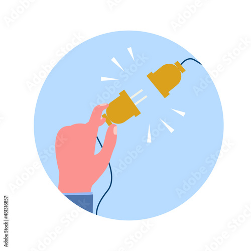 Connect and disconnect concept. Electric plug and outlet socket unplugged.