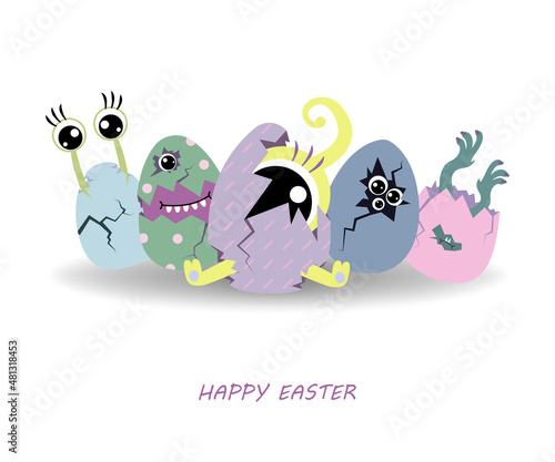 Postcard with the image of aliens in Easter eggs