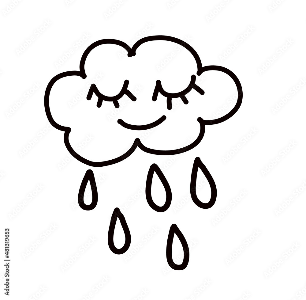 Cute sleeping and smiling cloud with rain drops Cute sleeping and smiling cloud with rain drops
