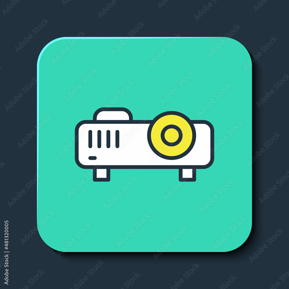 Filled outline Presentation, movie, film, media projector icon isolated on blue background. Turquoise square button. Vector Filled outline Presentation, movie, film, media projector icon isolated on blue background. Turquoise square button. Vector