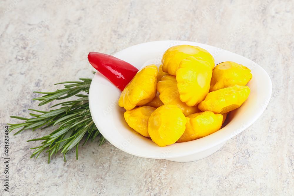 Pickled yellow patisson natural snack Pickled yellow patisson natural snack