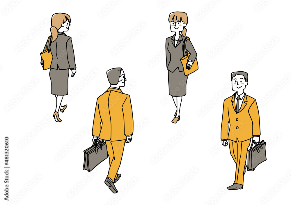 歩いているスーツのビジネスマンのセット 温かみのある手書きの人物イラスト 白バックにベクター Stock Vector Adobe Stock