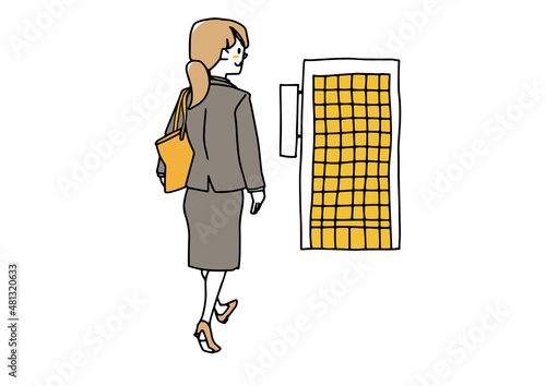 会社に通勤するスーツの女性　温かみのある手書きの人物イラスト
