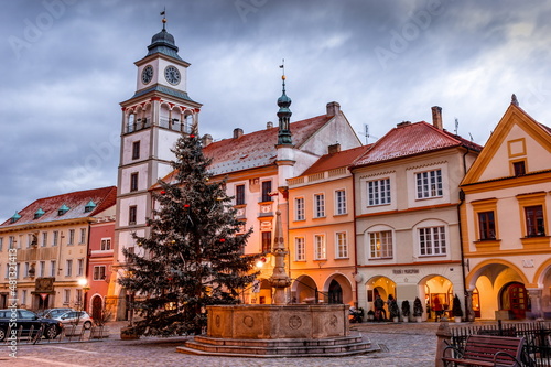 Masaryk square in the old town of Trebon, Czech Republic.