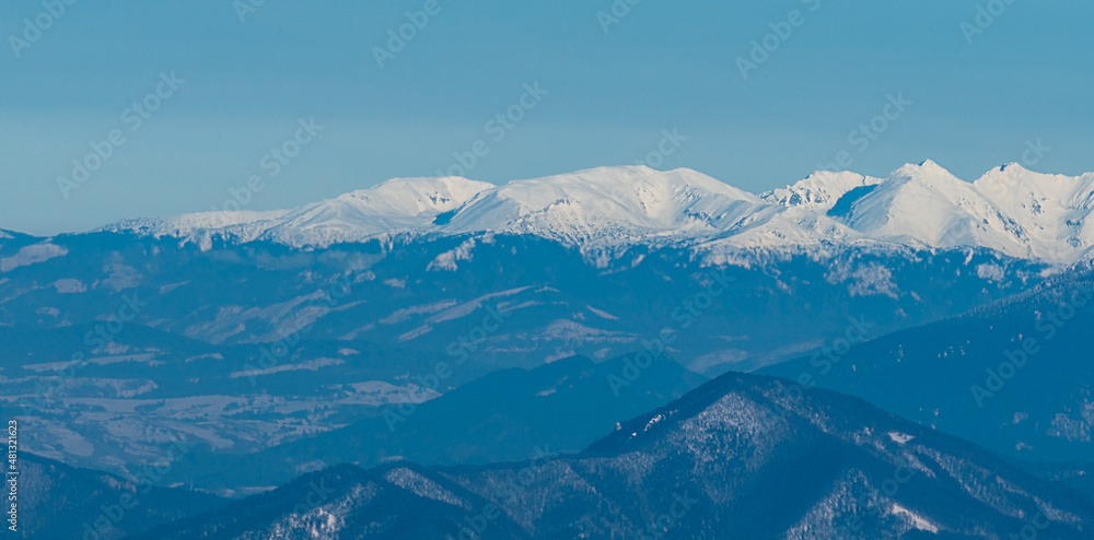 Zapadne Tatry mountains from Martinske hole in winter Mala Fatra mountains in Slovakia Zapadne Tatry mountains from Martinske hole in winter Mala Fatra mountains in Slovakia