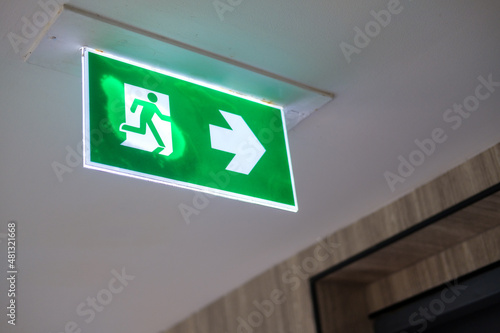 Emergency light and emergency fire exit sign hanging ceiling
