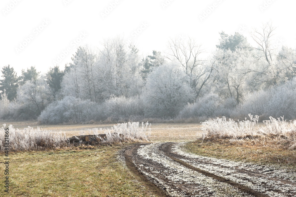 Winter countryside road in Czechia. Winter countryside road in Czechia.