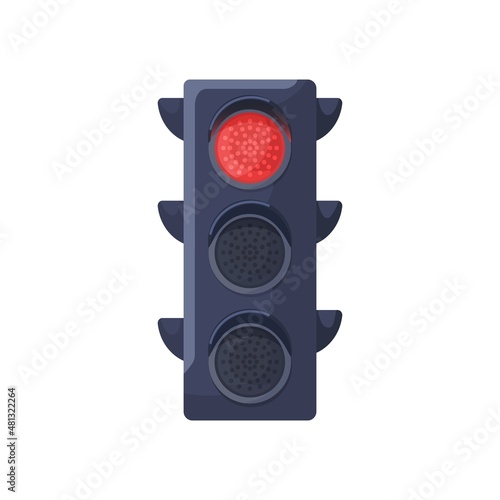 Red signal on traffic light. Semaphore with stop sign. Led lamp prohibiting movement. Crossroads stoplight. Street equipment for safety. Flat vector illustration isolated on white background