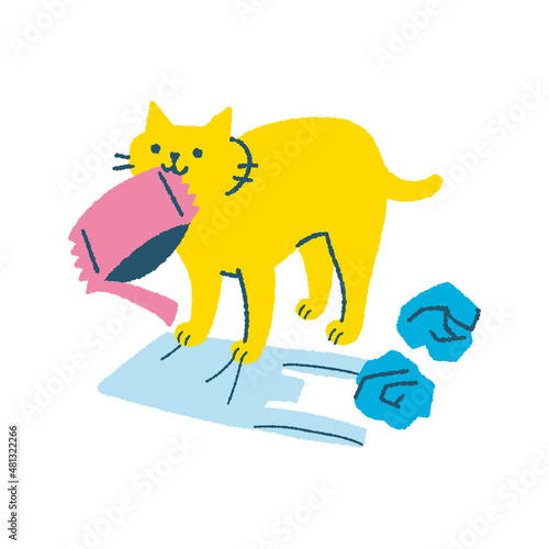 ゴミをくわえる猫