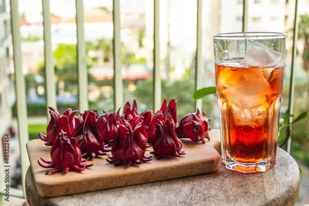 Roselle juice. Refreshing drink and infusion made of Rosella plant