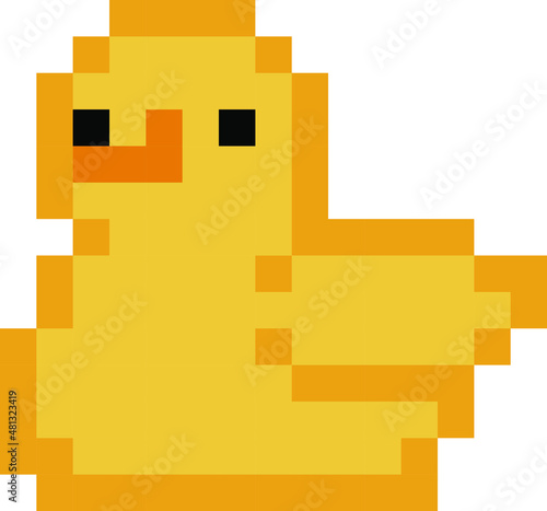 Cute pixel 8 bit rubber ducky - isolated, vector