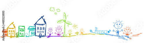 Erneuerbare Energie Band Banner Skizze Bunt 