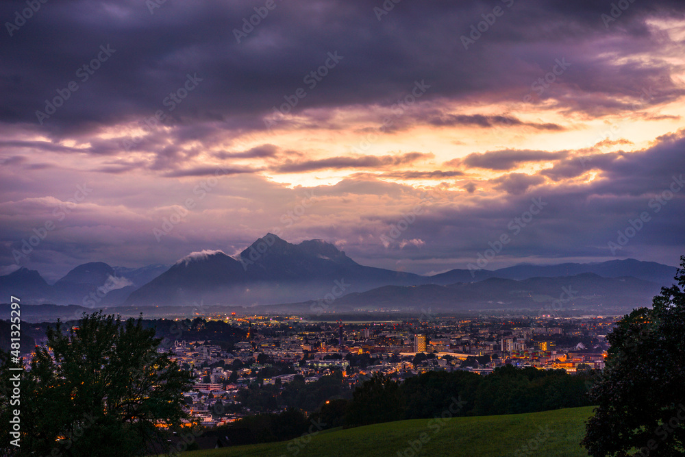 Salzburg sunset city view, Austria