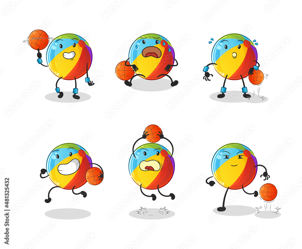 beach ball basketball player group character. mascot vector