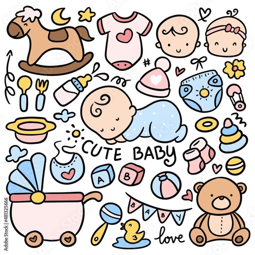 Set of Kawaii Baby Toys and Accessories Doodles