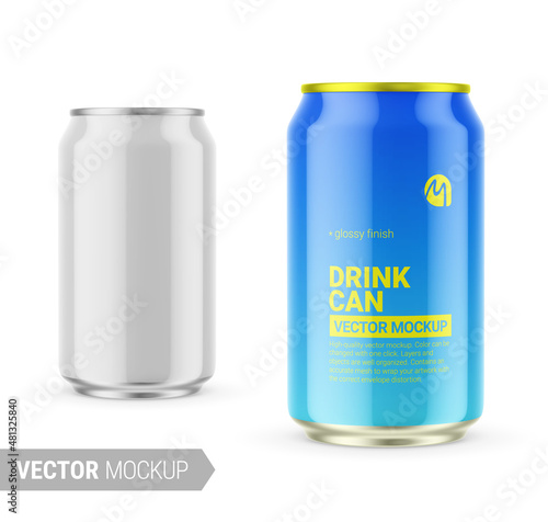 White glossy tin can mockup. Vector illustration.