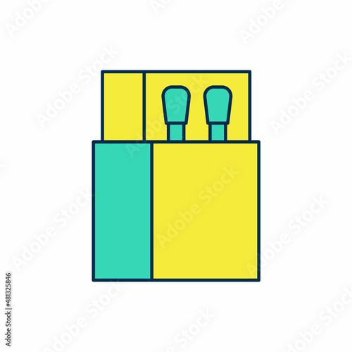 Filled outline Open matchbox and matches icon isolated on white background. Vector
