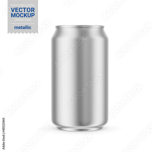 Metallic tin can mockup. Vector illustration.