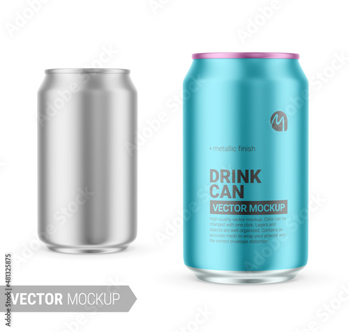 Metallic tin can mockup. Vector illustration.