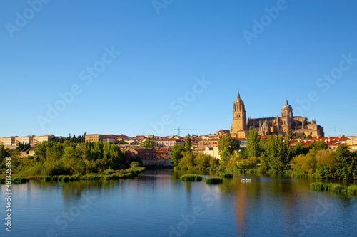 vista de la ciudad de Salamanca en Espa  a con r  o en primer plano