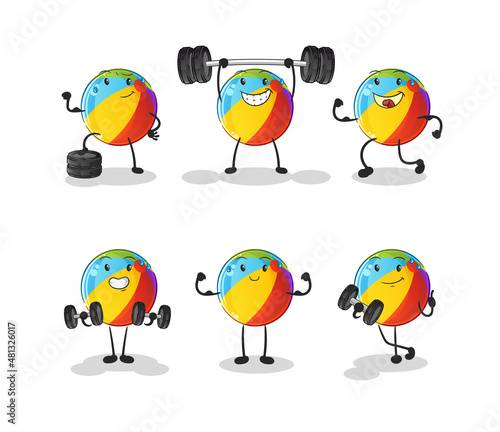 beach ball exercise set character. cartoon mascot vector