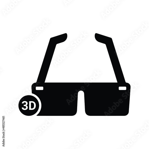 3d, glasses icon. Black vector graphics.