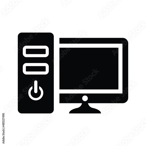 Desktop computer icon. Black vector graphics.