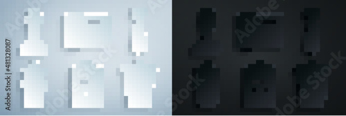 Set Completed task, Tie, Flowers in pot, Trash can, Telephone and Stamp icon. Vector