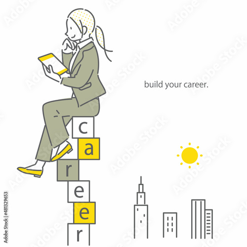 キャリアを積み上げるビジネスパーソンのイメージ　シンプルでお洒落な線画イラスト