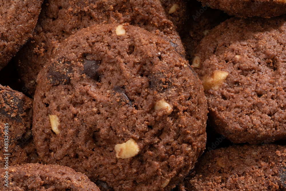 Detailed and large close up shot of chocolate covered cookies. Detailed and large close up shot of chocolate covered cookies.