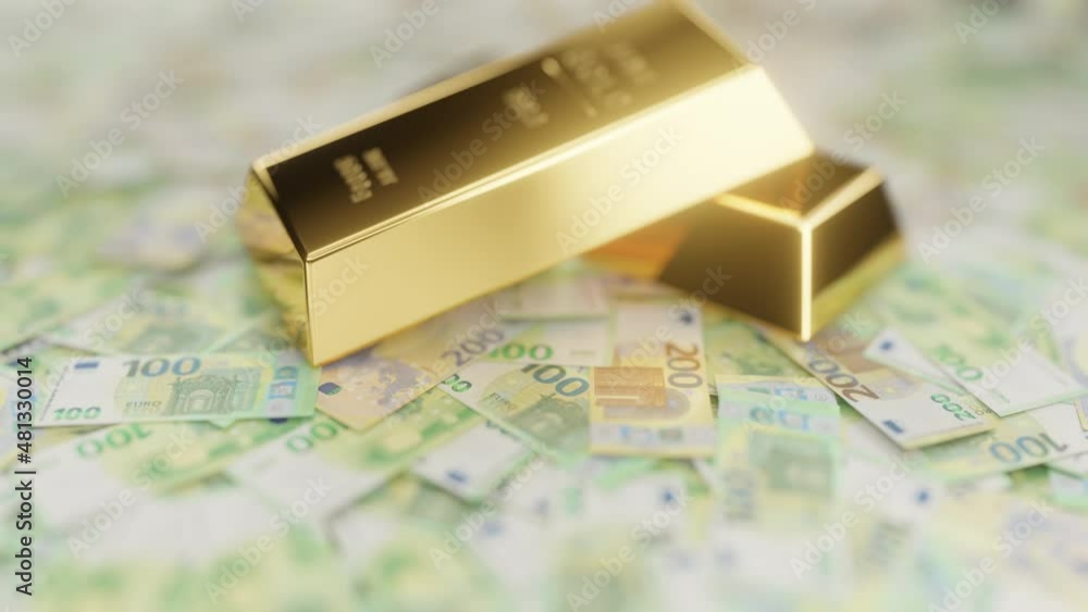 Gold bars are on the banknotes of European euro money. Gold bars are on the banknotes of European euro money.