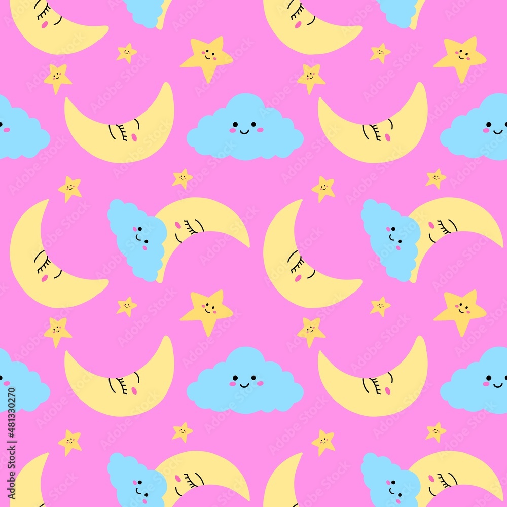 seamless pattern with moon and star.