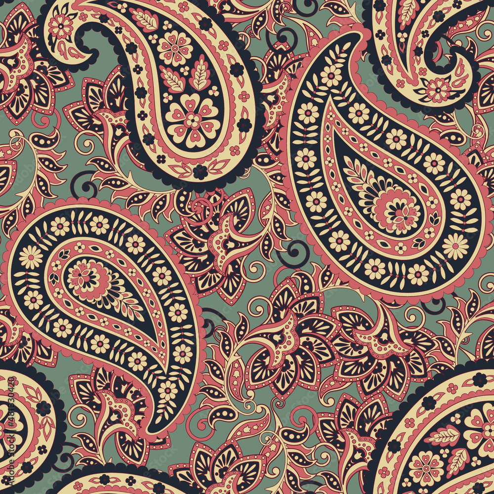 Paisley Floral oriental ethnic Pattern. Seamless Vector Ornament. Damask fabric patterns.