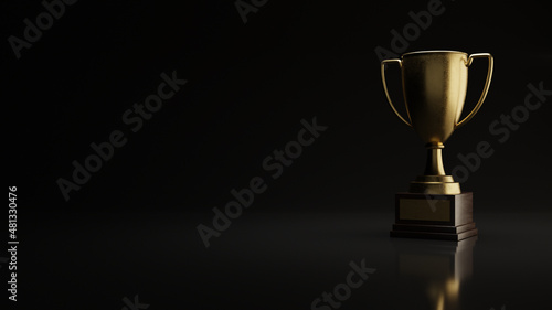 gold cup with black background, isolated gold cup, 3D rendering, shiny 