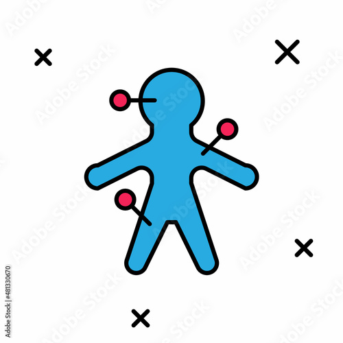 Filled outline Voodoo doll icon isolated on white background. Vector
