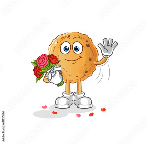 cookie with bouquet mascot. cartoon vector