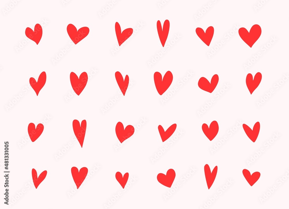 Red heart icons set. Vector simple heart shapes