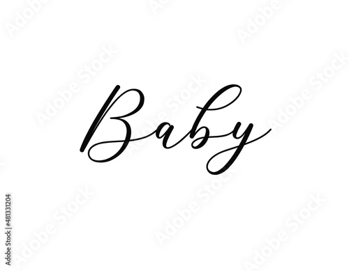 Vector isolated word Baby with a capital letter in a beautiful cursive handwritten font painted in black